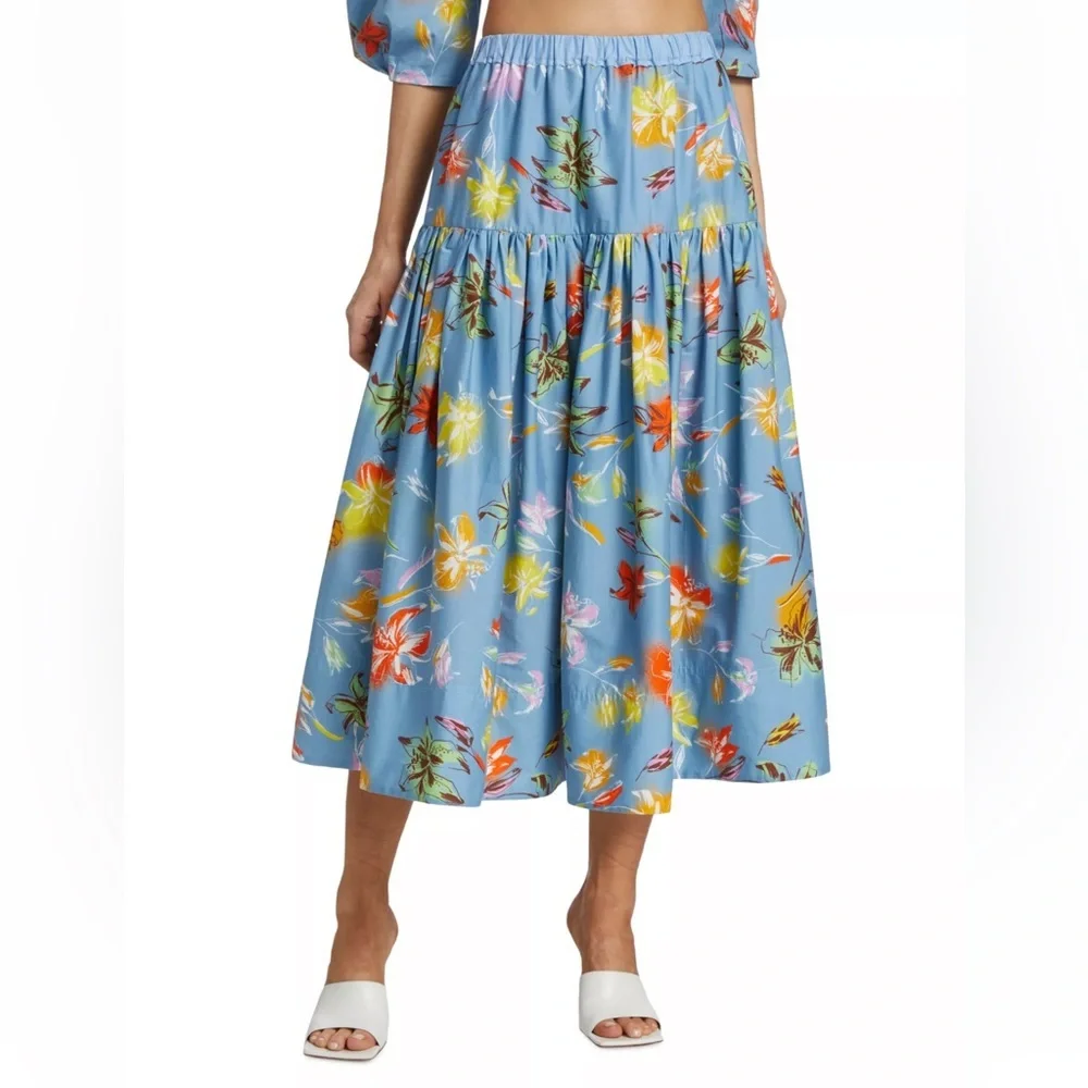 Tanya Taylor Lara Tiered Floral Midiskirt Sz M